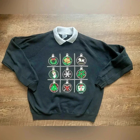 80s Granny Christmas sweatshirt polo collar puffy paint GOPHER sz XL RetRo FAB - Picture 2 of 11